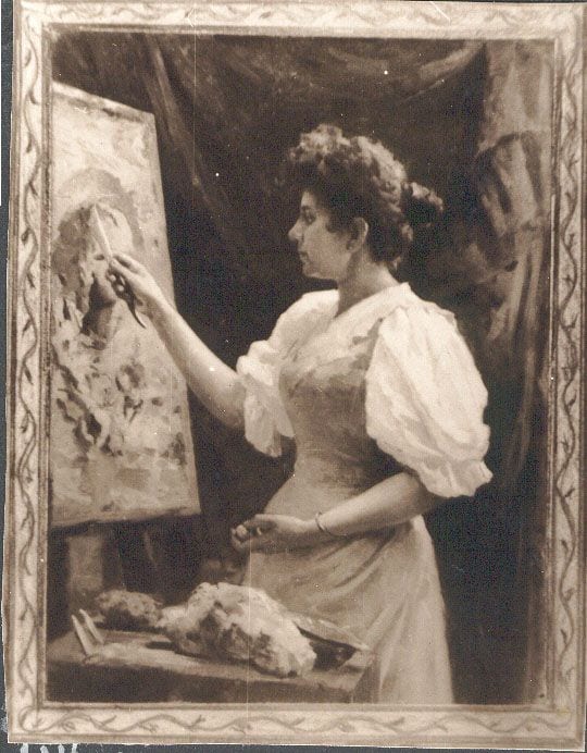 Historical photograph of Sculptress At Work, 1894 from the family album