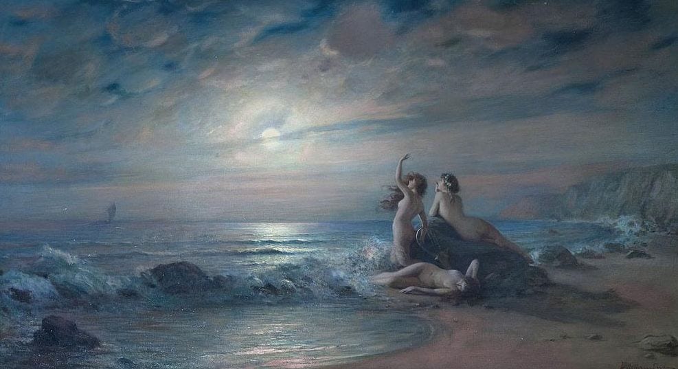 Sirens or Sea Maidens or Sea Nymphs or Mermaids, 1895, painting by Victor Stember