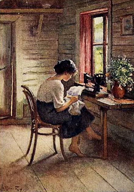 Seamstress, 1913, painting by Victor Stember