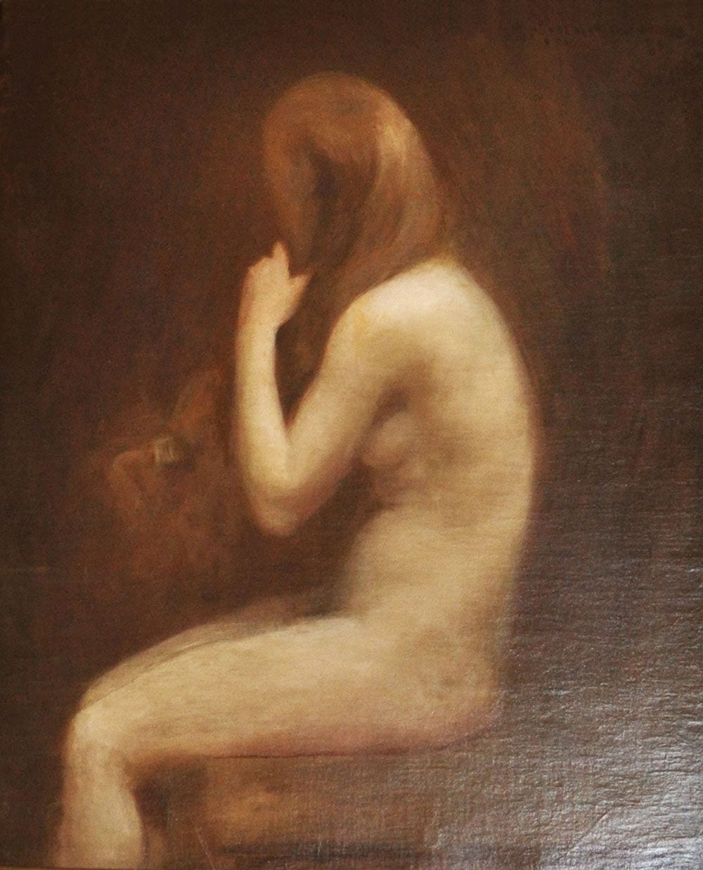 Model brushing her hair, 1900, painting by Victor Stember