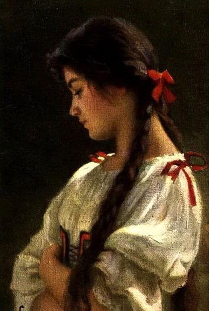 Italian Girl with Braid, 1910, painting by Victor Stember