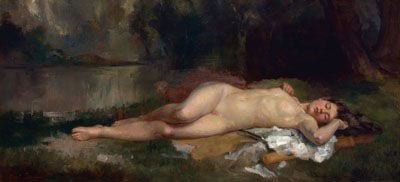 Reclining Nude in Wooded Setting, painting by Victor Stember