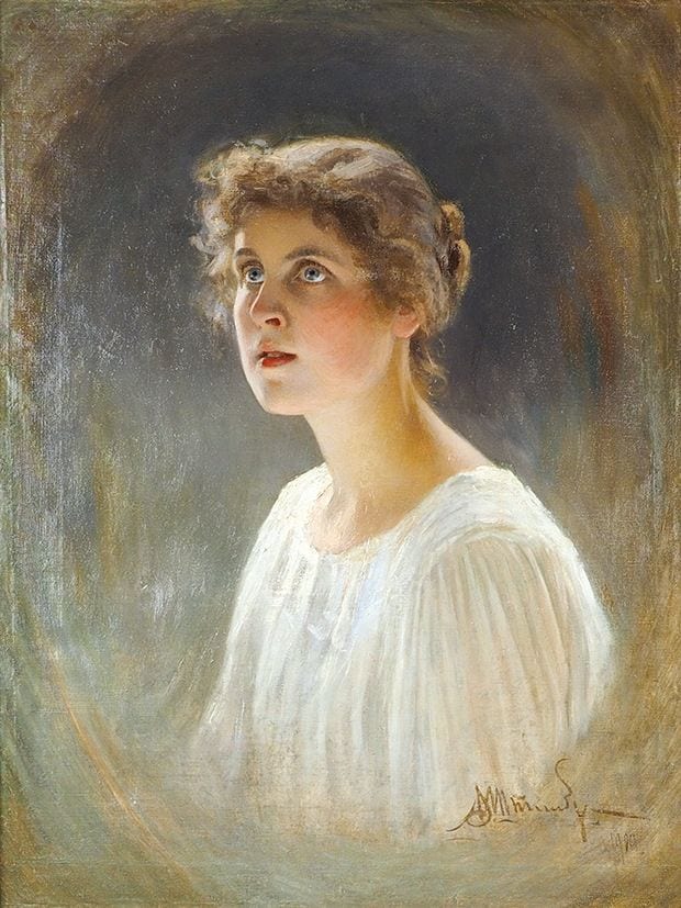Portrait of a Girl, Possibly Nadia, 1909, painting by Victor Stember