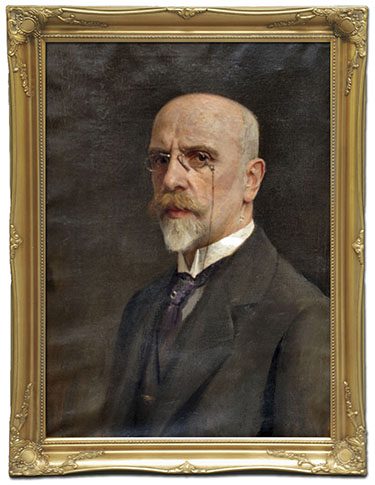 Portrait of Victor Karlovich Stember, 1916: the artist in old age with a gray beard and pince-nez, in a gilt frame