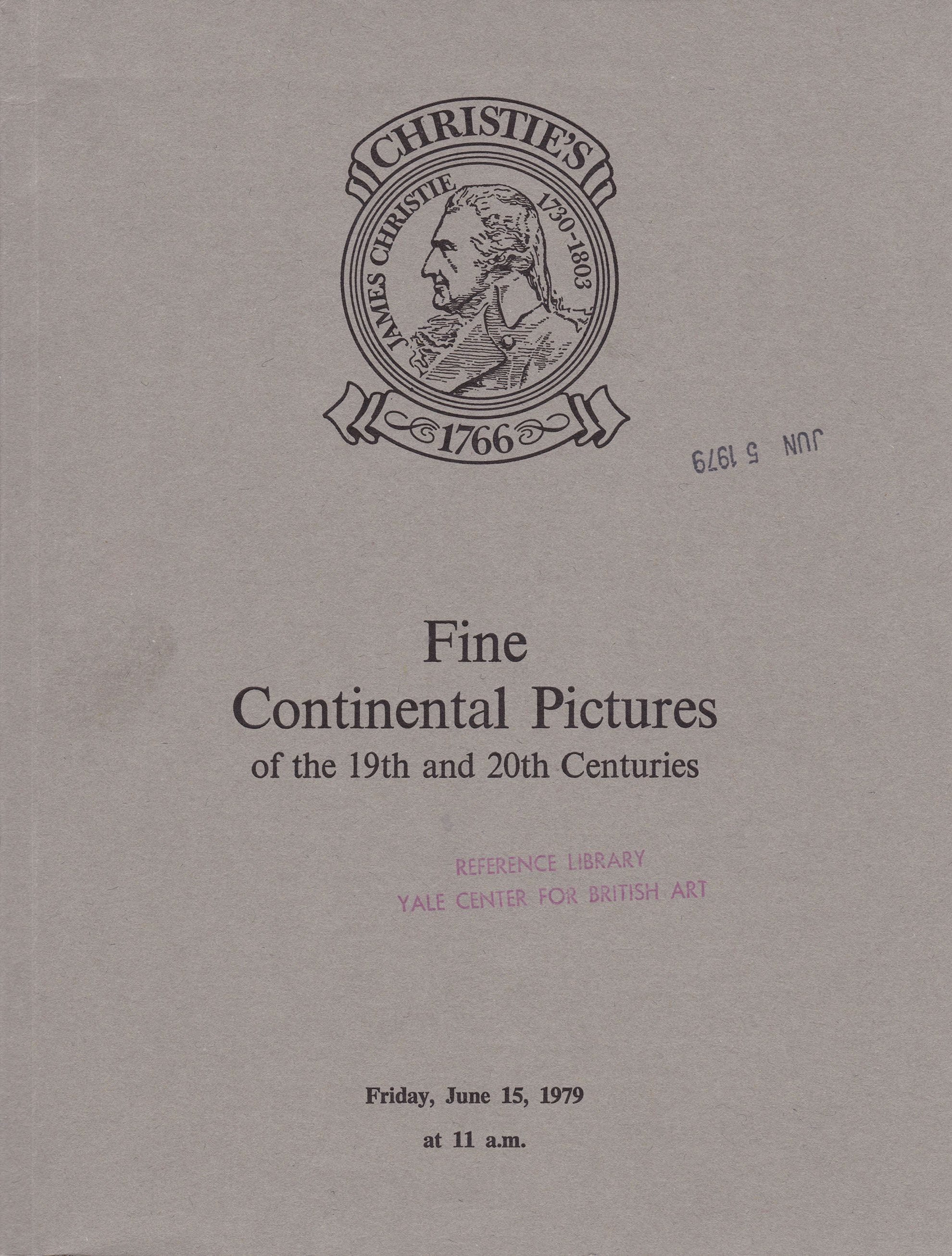 This is the catalogue cover for the Christies Auction House sale of 'Fine Continental Pictures of th